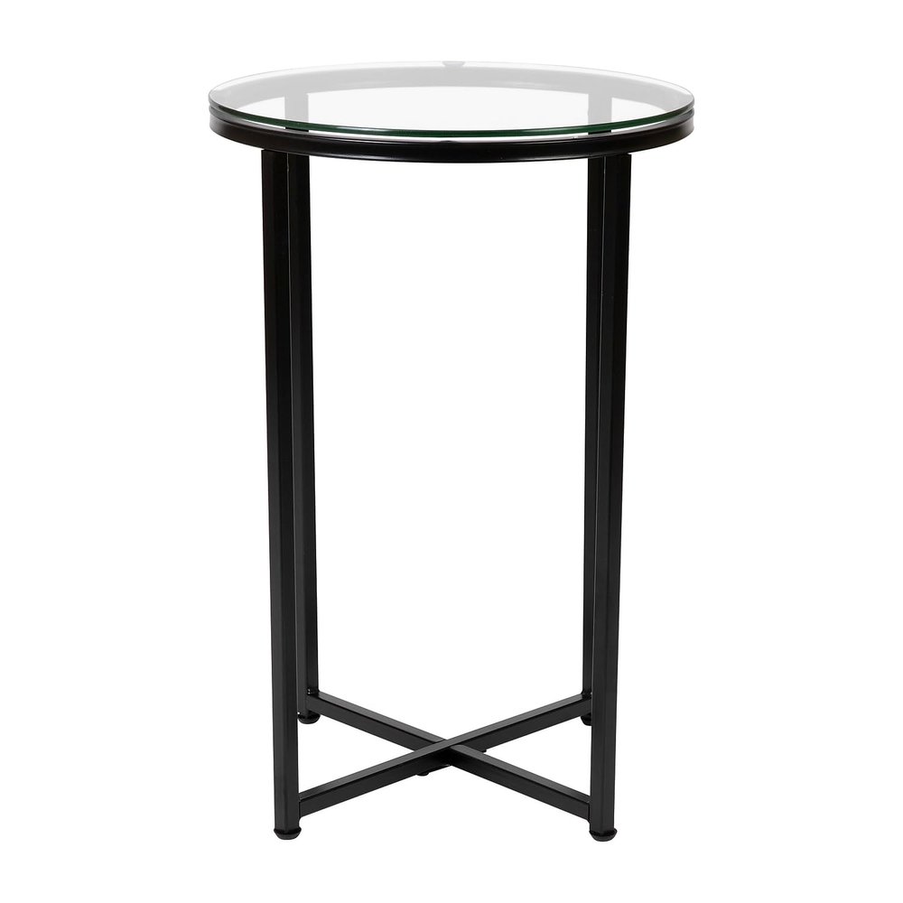 Flash Furniture Greenwich Collection End Table - Modern Clear Glass End Table - Crisscross Matte Black Frame