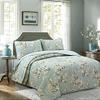 3-Piece Cotton King Quilt Bedding Set, Cream Cherry Blossom Floral Cyan Blue Green Lightweight Reversible Coverlet Bedspread for All Season view 2