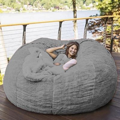7ft Bean Bag Chair, Giant Soft Fluffy Faux Fur Bean Bag Cover Washable Jumbo Bean Bag Sofa Chair - XXL Sack Chair for Dorm, Family Room(Only Cover, No Filler) (Color : Beige)