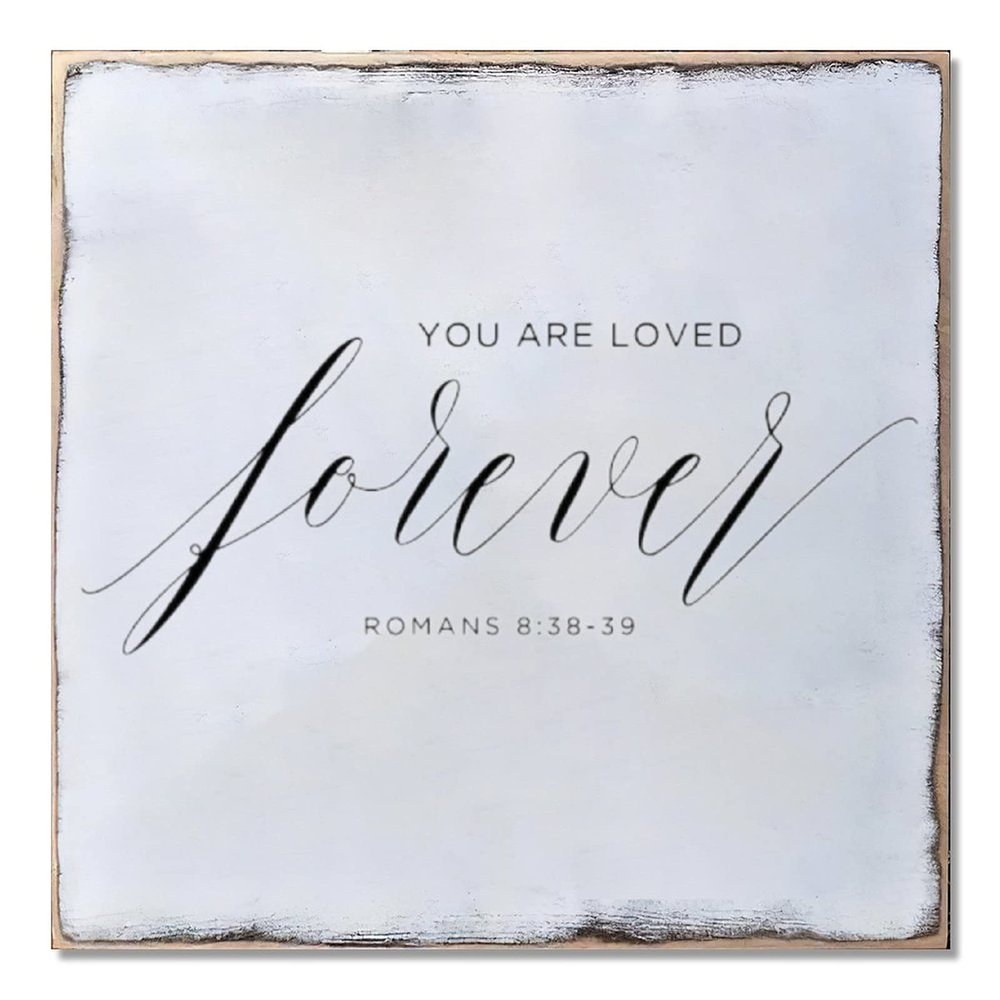 Aihesui Wood Sign Hanging Home Wall Decoration Bible Verse You Are Loved Forever Wall Art Plaque for Living Room Kitchen Batheroom Bedroom Office School 16x16inch