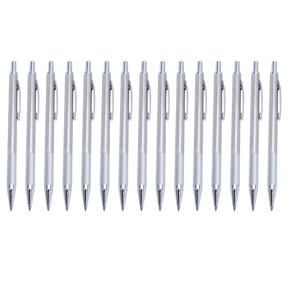 SEIWEI 15PCS Tungsten Carbide Tip Scriber, Metal Cutting Lettering Pen Engraver Glass Cutting Tool with Clip for Stainless Steel Ceramics/Glass/Metal Sheet-Silver