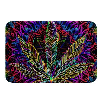 Erosebridal Leaves Door Mat Bohemian Blue Purple Mandala Bath Rugs Colorful Leaves Bath Mat Adult Teens Boys Exotic Rainbow Leaf Door Rug Floor Non Slip 20" x 32"