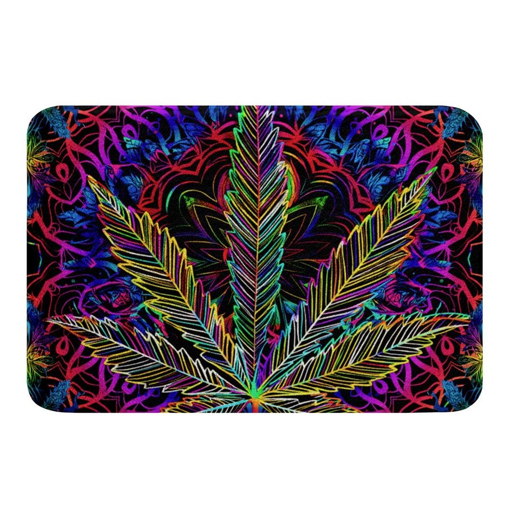 Erosebridal Leaves Door Mat Bohemian Blue Purple Mandala Bath Rugs Colorful Leaves Bath Mat Adult Teens Boys Exotic Rainbow Leaf Door Rug Floor Non Slip 20" x 32"
