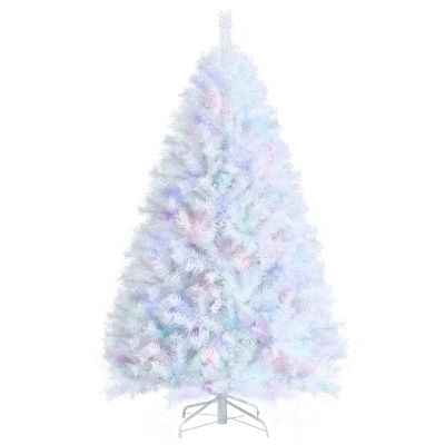 Happygrill 6FT White Christmas Tree Realistic Lush Xmas Tree with 792 PVC & PET Branch Tips Hinged Structure & Metal Base Artificial Iridescent Pine Tree for Festival Home Mall