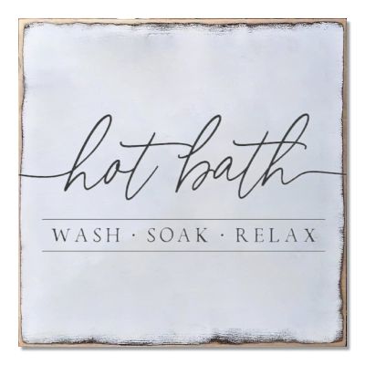 Aihesui Wood Sign Hanging Home Wall Decoration Hot Bath Wash Soak Relax Wall Art Plaque for Living Room Kitchen Batheroom Bedroom Office School 16x16inch