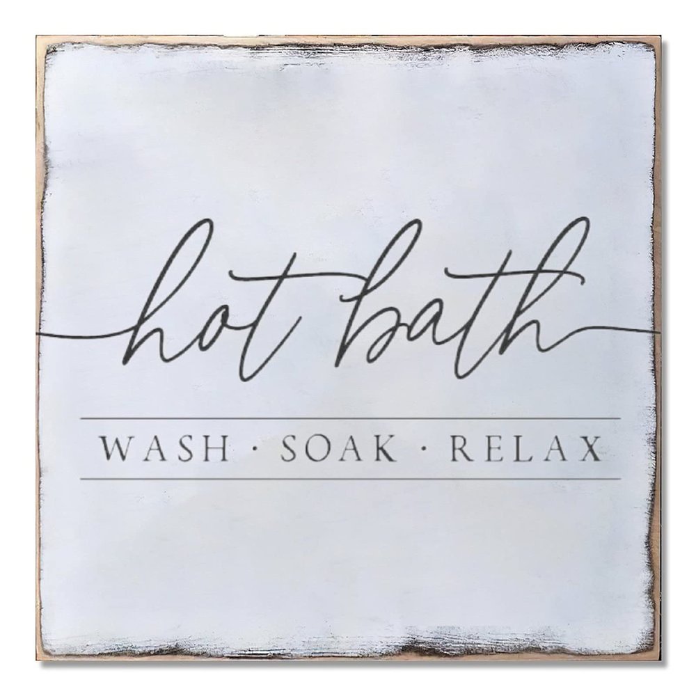 Aihesui Wood Sign Hanging Home Wall Decoration Hot Bath Wash Soak Relax Wall Art Plaque for Living Room Kitchen Batheroom Bedroom Office School 16x16inch