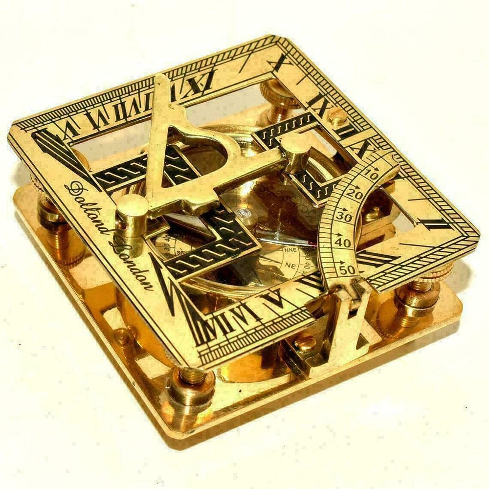 3" Nautical Vintage Brass Square Shape Sundial Compass Collectible Gift Item