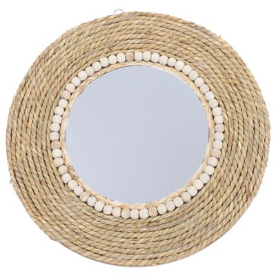 Happyyami Rattan Woven Wall Mirror Stylish Hanging Mirror for Home Decor Rattan Art Mirr