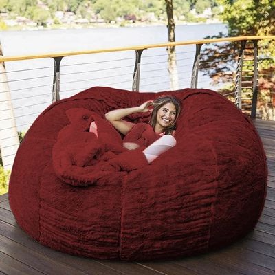 7ft Bean Bag Chair, Giant Soft Fluffy Faux Fur Bean Bag Cover Washable Jumbo Bean Bag Sofa Chair - XXL Sack Chair for Dorm, Family Room(Only Cover, No Filler) (Color : Red)