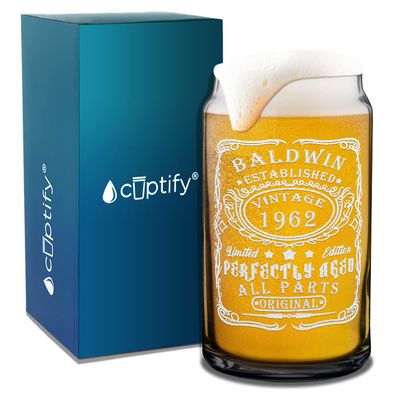 Cuptify Personalized Beer Glass 64th Birthday Perfectly Aged 64 Years Old 1962 Vintage Etched Customized Mug 16 oz Can Drinking Glasses For Men