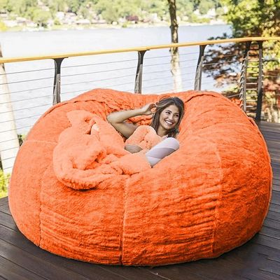 7ft Bean Bag Chair, Giant Soft Fluffy Faux Fur Bean Bag Cover Washable Jumbo Bean Bag Sofa Chair - XXL Sack Chair for Dorm, Family Room(Only Cover, No Filler) (Color : Orange)