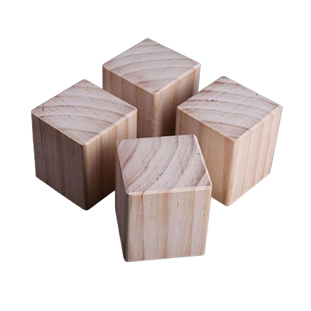 4 Pack Furniture Raised Feet,Lift Furniture Risers Solid Wood Bed Risers,Heavy Duty Natural Pine Furniture Raisers Adds Table Legs Height,for Beds Sofas Cabinets,Supports 500kg (8x8x10cm)