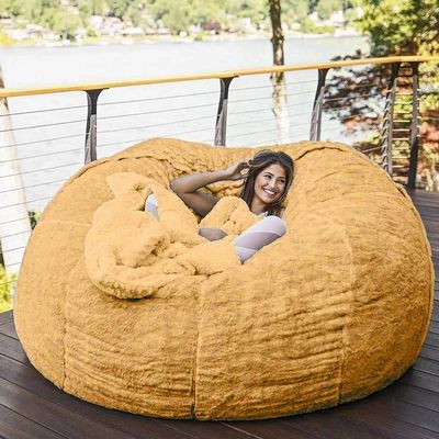 7ft Bean Bag Chair, Giant Soft Fluffy Faux Fur Bean Bag Cover Washable Jumbo Bean Bag Sofa Chair - XXL Sack Chair for Dorm, Family Room(Only Cover, No Filler) (Color : Yellow)