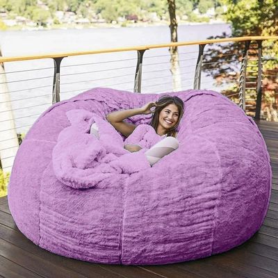 7ft Bean Bag Chair, Giant Soft Fluffy Faux Fur Bean Bag Cover Washable Jumbo Bean Bag Sofa Chair - XXL Sack Chair for Dorm, Family Room(Only Cover, No Filler) (Color : Purple)
