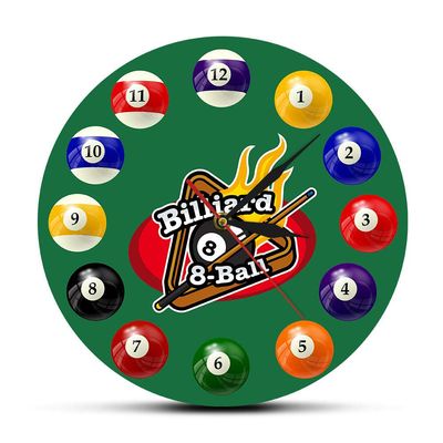 Billiards Pool Table 8-Ball Modern Wall Clock Pool Snooker Sports Print Acrylic Watch Billiard Players Home Wall Decal-15inch