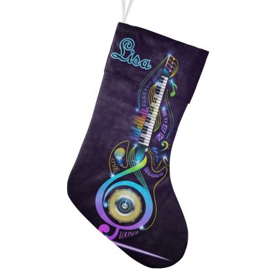CUXWEOT Personalized Colorful Musical Music Christmas Stockings Customize Name Candy Bag for Family Holiday Party Decorations Gift 17.52 x 7.87 Inch