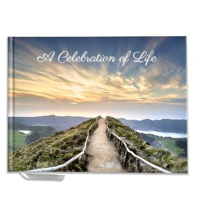 JC Classics Funeral Guest Book | Memorial Guest Book Hardcover | Guestbook for Sign in, Celebration of Life Memorial Service with Memory Table Card Sign Included (Mountain Top)