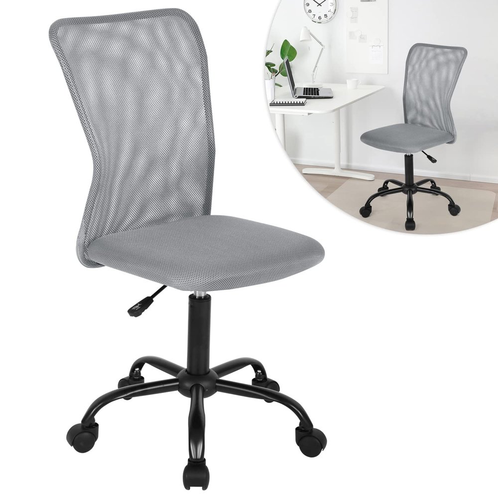 BLKMTY Modern Grey Ergonomic Chair, Mesh Office Chair, Armless Computer Desk Chairs, Adjustable Height, Lumbar Support, Swivel, Rolling, Task, Executive, Home Office, Small Chairs