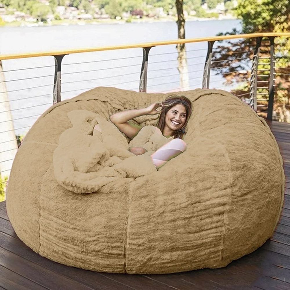7ft Bean Bag Chair, Giant Soft Fluffy Faux Fur Bean Bag Cover Washable Jumbo Bean Bag Sofa Chair - XXL Sack Chair for Dorm, Family Room(Only Cover, No Filler) (Color : Brown)