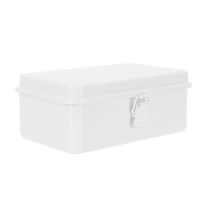 Cabilock Metal Stationery Storage Box with Hinged Lid 8.26X5.31X3.14 Inches Desktop Organizer Container for Pens Tape and Office Supplies