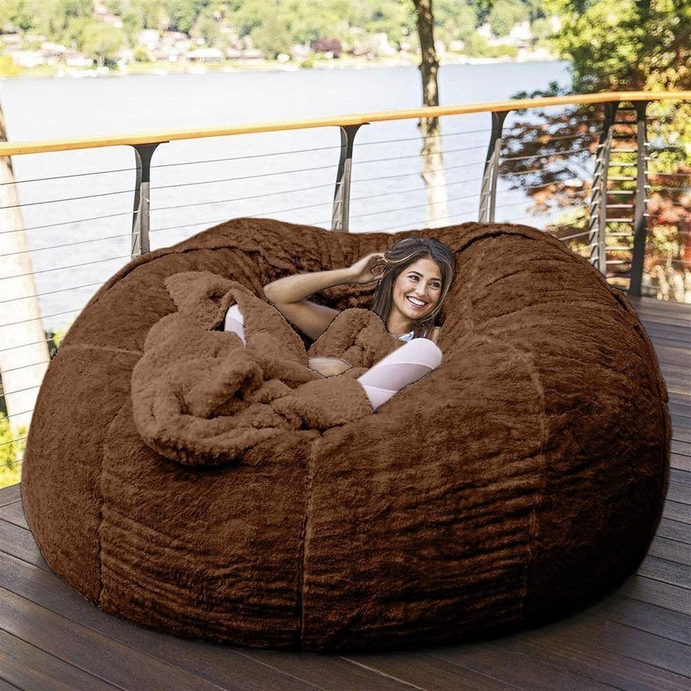 7ft Bean Bag Chair, Giant Soft Fluffy Faux Fur Bean Bag Cover Washable Jumbo Bean Bag Sofa Chair - XXL Sack Chair for Dorm, Family Room(Only Cover, No Filler) (Color : Gray)