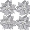 tiecawk 4Pack Christmas Poinsettia Decorations 9.8In Artificial Velvet Flowers for Christmas Tree Ornament DIY Wreath Xmas Party Home Supplies (Silver) view 1