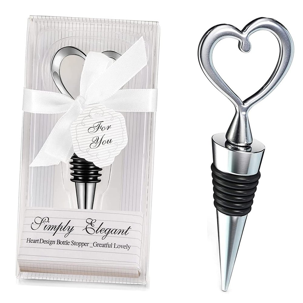 30PCS Heart Wine Stoppers for Wedding Favors Bridal Shower Love Design Party Gifts for Guests Souvenir Decorations with Individual Package