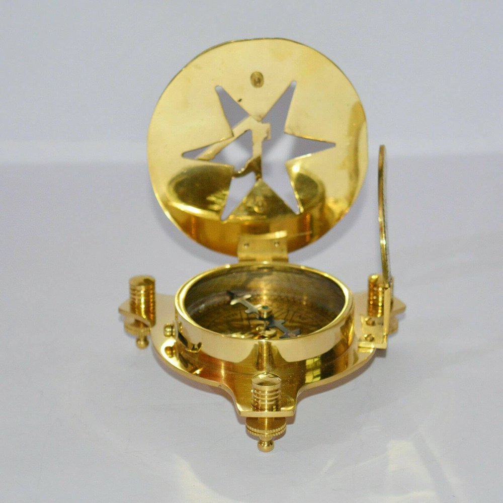 Antique Nautical Brass 4 "inch Star Sundial Compass Marine Collectible Gift Item
