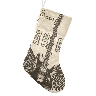 CUXWEOT Personalized Electric Guitar Wing Christmas Stockings Customize with Name for Family Kids Pet Holiday Decorations Gift 17.52 x 7.87 Inch