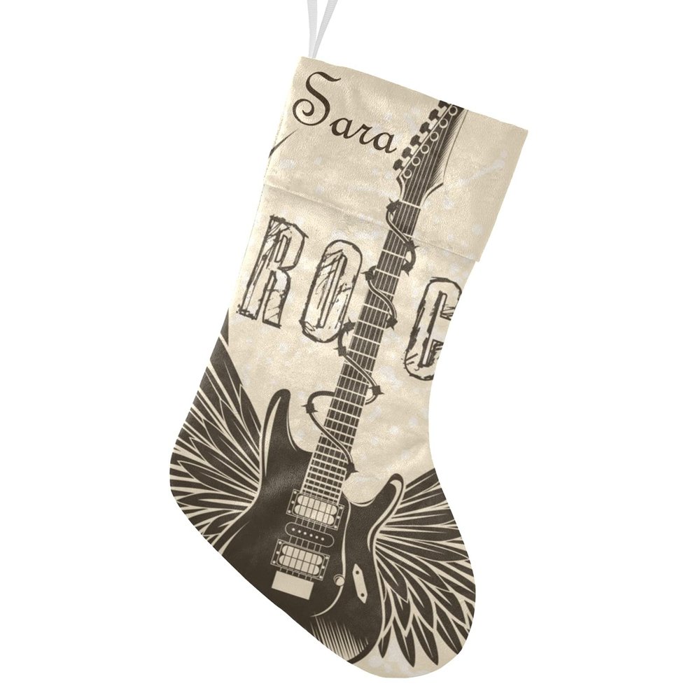 CUXWEOT Personalized Electric Guitar Wing Christmas Stockings Customize with Name for Family Kids Pet Holiday Decorations Gift 17.52 x 7.87 Inch