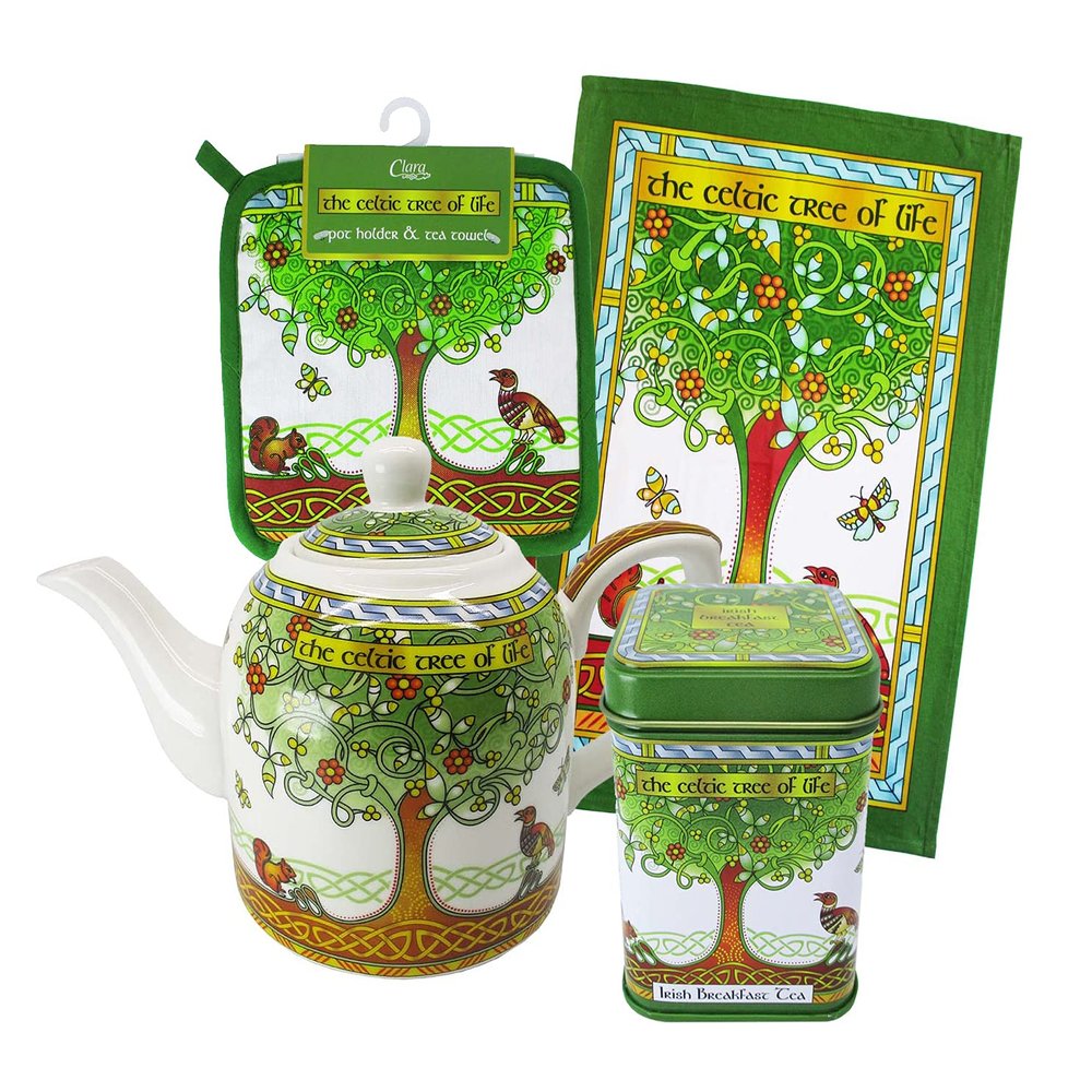 Royal Tara Tree of Life Kitchen Set - Teapot -Loose Leaf Tea Tin- Tea Towel and Pot Holder