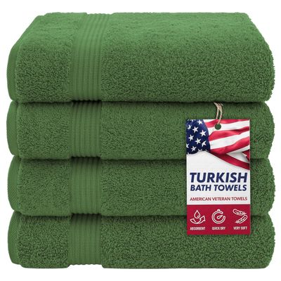 American Veteran Towel, Turkish Bath Towels for Bathroom 4 Pack, 27x54 Extra Large Premium Soft Drying Bathroom Towels, Sage Green