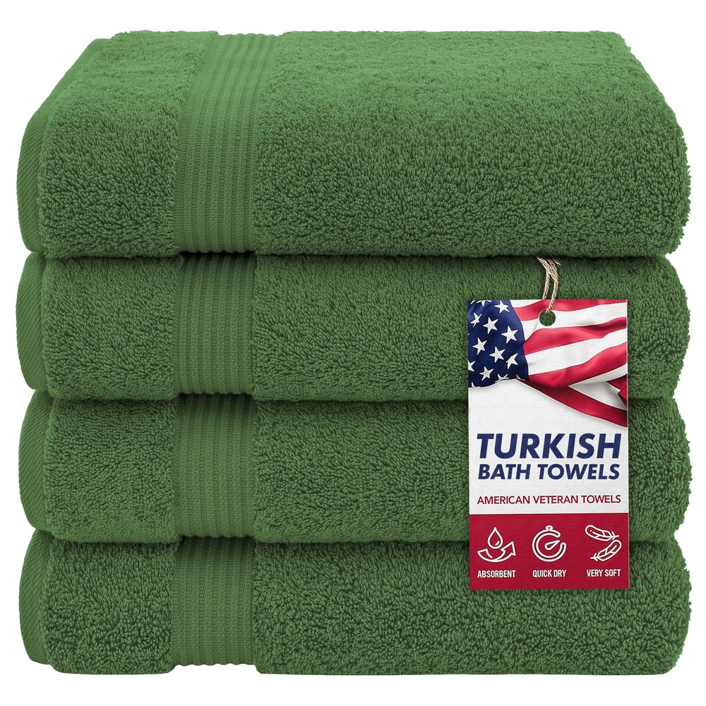 American Veteran Towel, Turkish Bath Towels for Bathroom 4 Pack, 27x54 Extra Large Premium Soft Drying Bathroom Towels, Sage Green