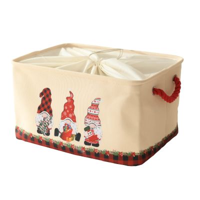 INough Christmas Baskets for Gifts Empty, Christmas Gnomes Basket, Large Gifts Bags for Holiday Ornaments Collapsible Storage Bins with Drawstring for Kidsroom (Large, Three Gnomes)