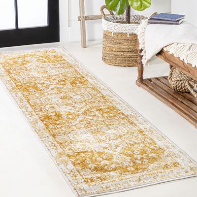 JONATHAN Y Audrey Bohemian Ornate Medallion Orange/White Runner Rug, 2x8, Traditional, Vintage, Easy-Cleaning for Living Room, Bedroom, Kitchen, Pet Friendly, Non-Shedding (MDP209A-28)