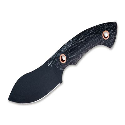 BKER PLUS Nessmi Pro Black Copper Fixed Blade Knife, Designed by Jesper Voxnaes, Micarta Scales, D2 Steel Coated Blade, Leather Sheath