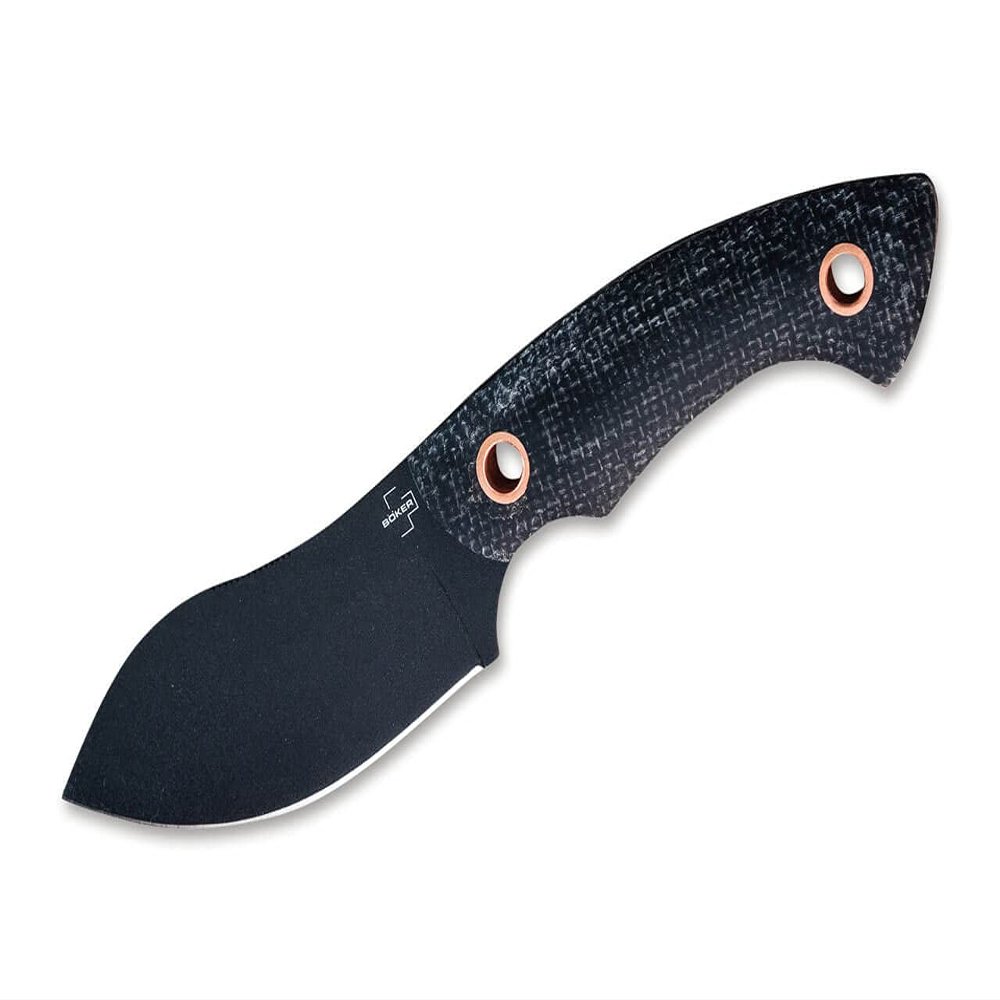 BKER PLUS Nessmi Pro Black Copper Fixed Blade Knife, Designed by Jesper Voxnaes, Micarta Scales, D2 Steel Coated Blade, Leather Sheath