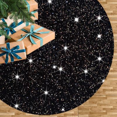 FUHSY Christmas Black Tree Skirt 21 Inches Glittery Sequin Tree Skirt Soft Velvet Halloween Tree Skirts for Tabletop Christmas Tree Decorations Sparkle Slim Xmas Tree Mat for Holiday Party Decor