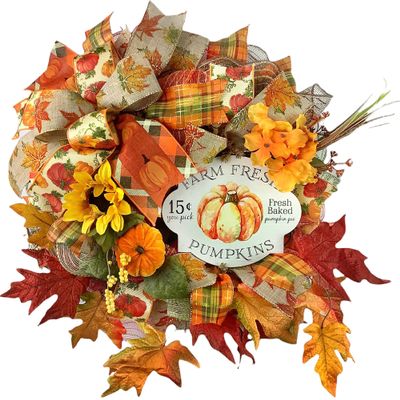 Artisan Thanksgiving, Fall, Autumn Wreath for Front Door Decoration for Outside, Handmade with High Quality Materials