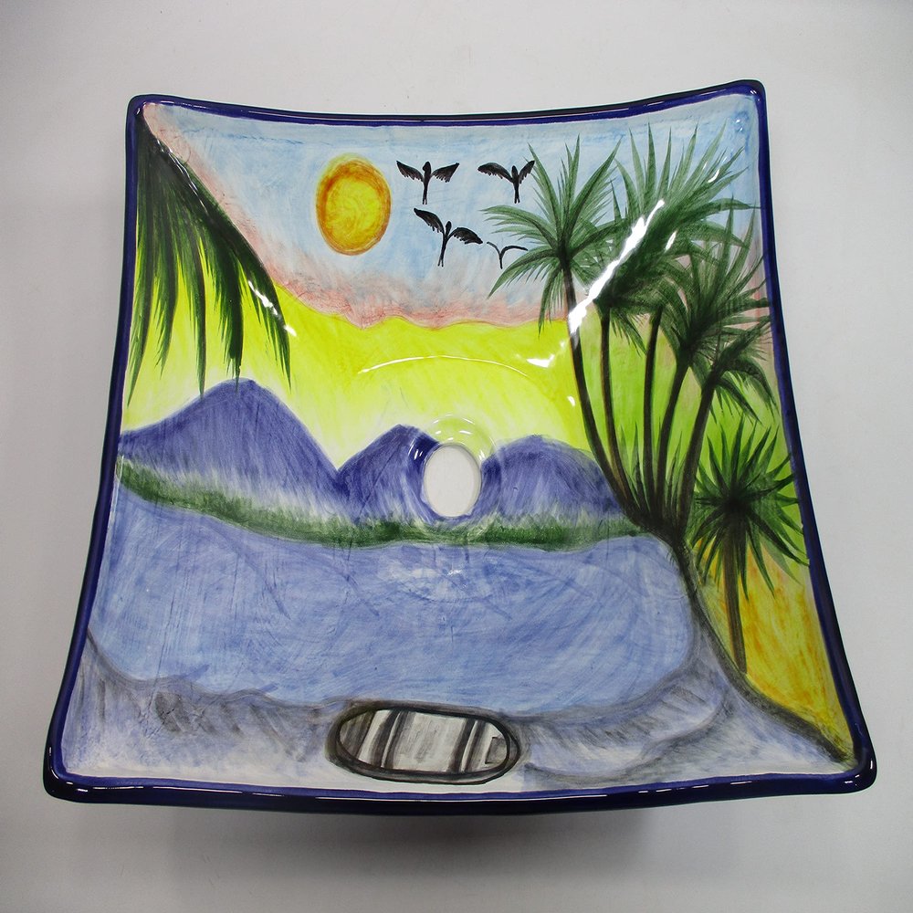 16" RECTANGULAR TALAVERA SINK vessel mexican bathroom handmade ceramic folk art