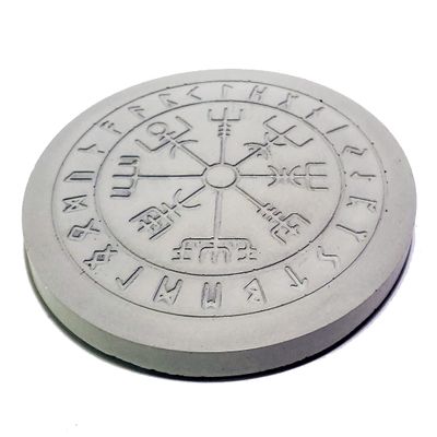 Brokkr & Eitri Stone Altar | Norse Viking Vegvsir Base | Nordic Wicca Concrete Stand Riser Display (White)
