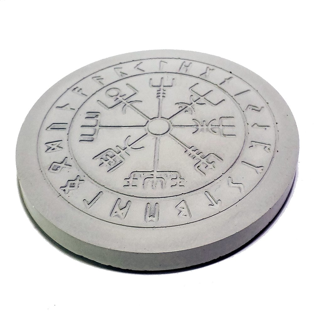 Brokkr & Eitri Stone Altar | Norse Viking Vegvsir Base | Nordic Wicca Concrete Stand Riser Display (White)