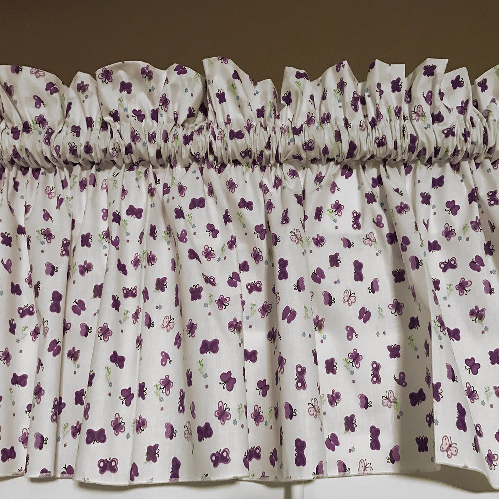 lovemyfabric Butterflies and Flowers Decorative Valance Window Treatment Home Dcor Cabinet Cover/Bedroom Kitchen Rv Classroom Window Valance (24" Tall, Purple)