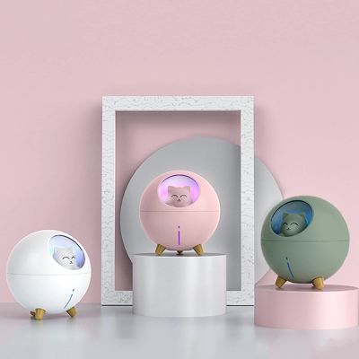 Planet Cat Humidifier, 220ml Cold Mist Air Humidifier Silent with 7-Color Lights, Automatically Turn Off Cute Office humidifier air Spray, Baby Bedroom (Color : Green, Size : 121212cm/555in)
