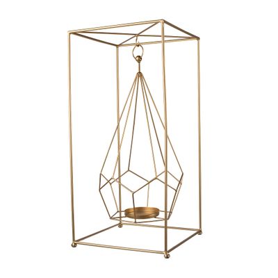 A&B Home Gold Metal Candle Holder in Modern Geometric Design Features Iron in Matte Gold Finish,Hanging Lantern and Centerpiece,10x10x22 inch