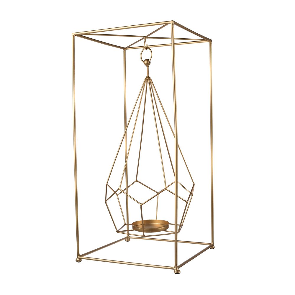 A&B Home Gold Metal Candle Holder in Modern Geometric Design Features Iron in Matte Gold Finish,Hanging Lantern and Centerpiece,10x10x22 inch