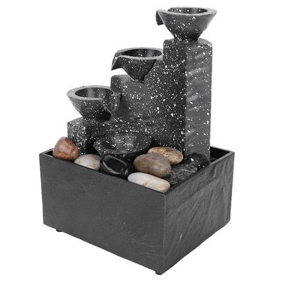 4 Tier Tabletop Fountain, USB Mini Decorative Fountain with River Rocks and LED Lights, Waterfall Decor Ornament Desktop Crafts for Home Office