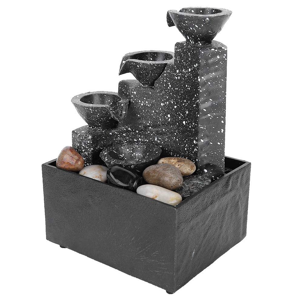 4 Tier Tabletop Fountain, USB Mini Decorative Fountain with River Rocks and LED Lights, Waterfall Decor Ornament Desktop Crafts for Home Office