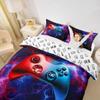 Gaming Comforter Cover Set Twin,Boys Blue and Red Lightning Bedding Set,Gamer 3D Cool Gamepad Duvet Cover Decorative 2 Piece,Soft Microfiber Reversible Bedspread Cover Console Game Print,No Filler view 3