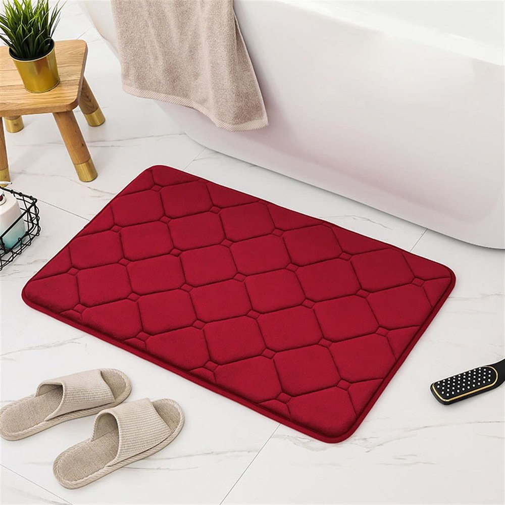 GIBZ Memory Foam Bath Mat Non Slip Absorbent Thick Bathroom Rug Carpet Machine Washable for Kitchen Floor Tub Shower Bath Room, Rose Red, 180x230cm